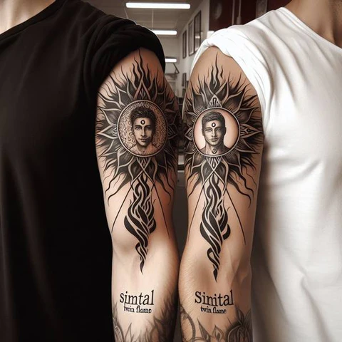 14 Thunderous Twin Flame Tattoo Ideas 3 Intricate Twin Flame Tattoo With A Spiritual Twist