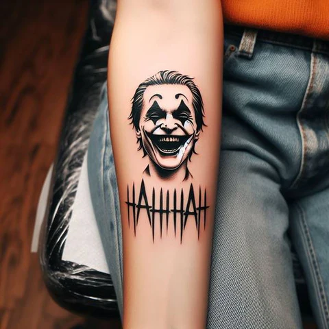 29 Fascinating Joker Tattoo Ideas 18 Joker Hahaha Tattoo With A Frightening Font