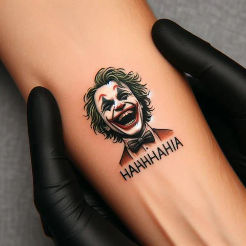 29 Fascinating Joker Tattoo Ideas 19 Joker Hahaha Tattoo With A Frightening Font2