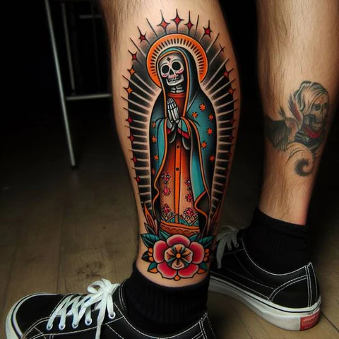 Lighting The Foot With Santa Muerte Design