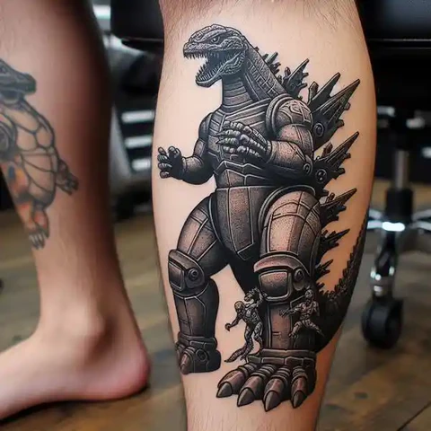 Link Between Machine And Natur Biomechanical Mecha Godzilla Tattoo