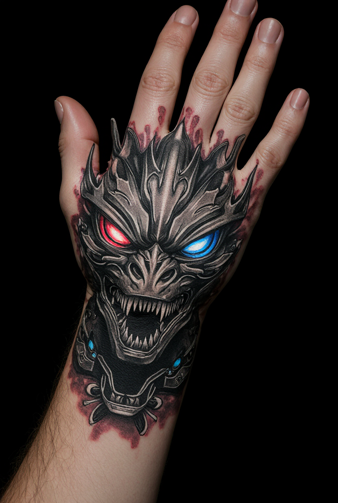 Link Between Machine And Nature Biomechanical Mecha Godzilla Tattoo