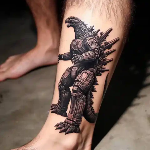 Link Between Machine And Nature Biomechanical Mecha Godzilla Tattoo