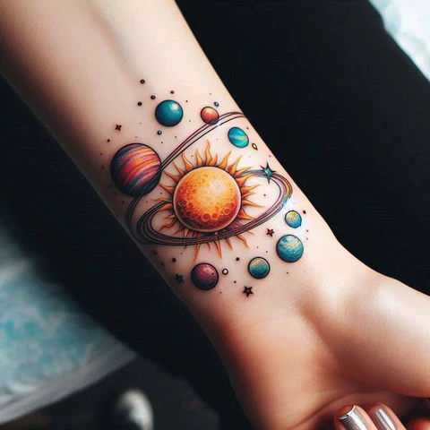 16 Dynamic Ideas For Solar System Tattoos 1 Minimalist Solar System Tattoo