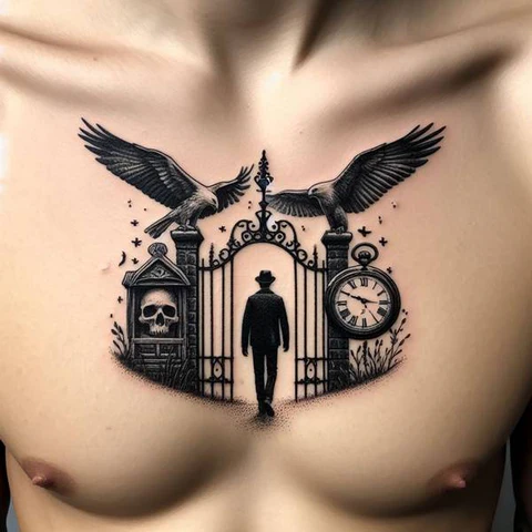 13 Glorious And Meaningful Gates of Heaven Tattoo Ideas 3 Minimalistic Gates Of Heaven Tattoo On Chest