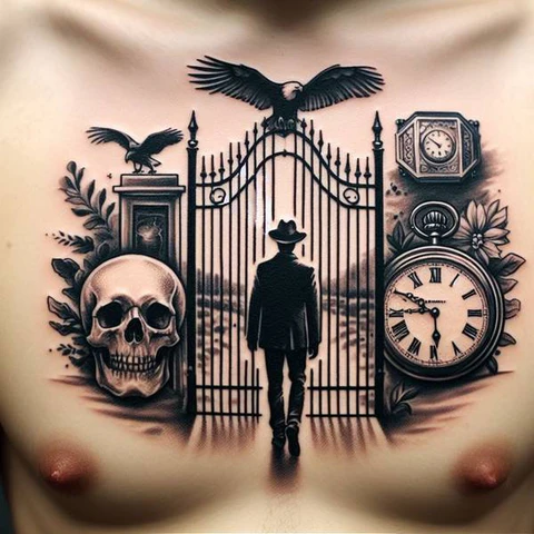 13 Glorious And Meaningful Gates of Heaven Tattoo Ideas 4 Minimalistic Gates Of Heaven Tattoo On Chest2