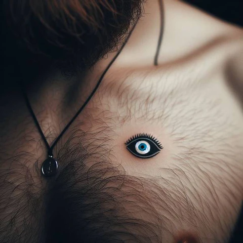 18 Engaging Evil Eye Tattoo Ideas 19 Monochromatic Evil Eye Tattoo On Chest