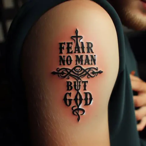12 Fascinating Fear God Tattoo Ideas! 8 Monochromatic Fear No Man But God Tattoo 2