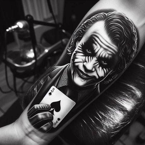 29 Fascinating Joker Tattoo Ideas 3 Monochromatic Joker Card Tattoo