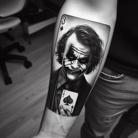 29 Fascinating Joker Tattoo Ideas 4 Monochromatic Joker Card Tattoo12