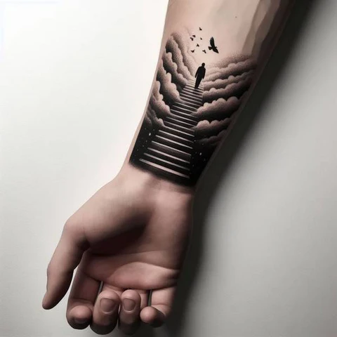 14 Sensational Stairway To Heaven Tattoo Ideas! 2 Monochromatic Stairway To Heaven Tattoo On Forearm 2