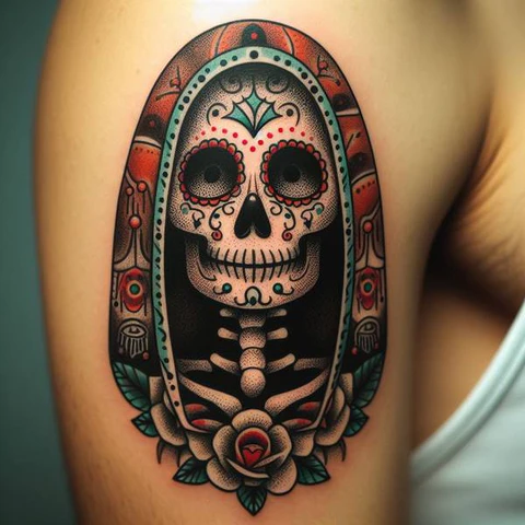 Monochrome Catrina Santa Muerte Tattoo 2