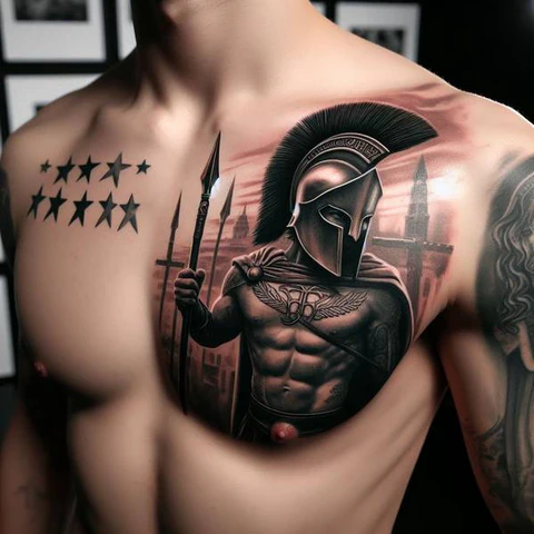 75 Meaningful Spartan Tattoo Ideas To Pump Your Blood With Adrenaline 10 Monochrome Spartan Chest Tattoo With Hyper Realistic Details 2
