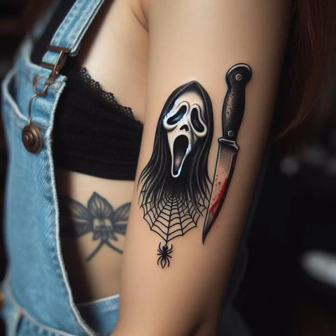 Morbid Spider Web Ghostface Tattoo