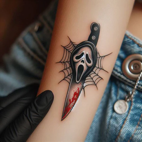Morbid Spider Web Ghostface Tattoo2