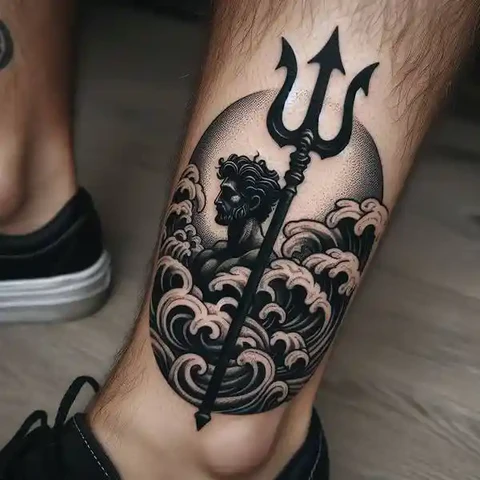16 Peaceful Poseidon Tattoo Ideas To Control Your Emotions! 2 Motif Of Power Bold Trident Poseidon Tattoo 2