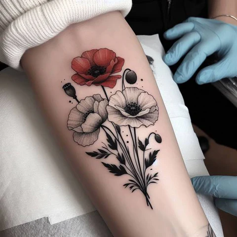 16 Pleasant Poppy Tattoo Ideas To Reveal Life’s Meaning! 25 Multiverse Of Colors Whimsical Poppy Bouquet Tattoo