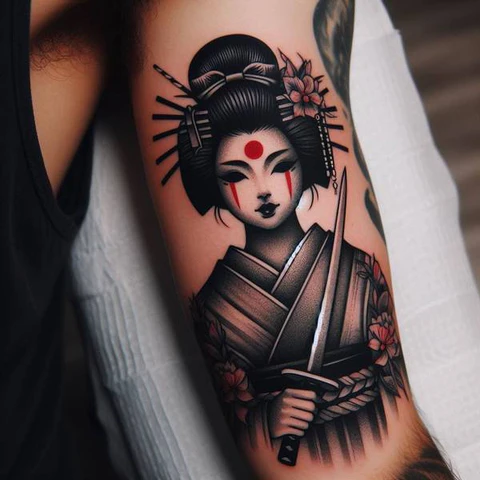 Mystical Representation Of Japan Traditional Geisha Warrior Tattoo