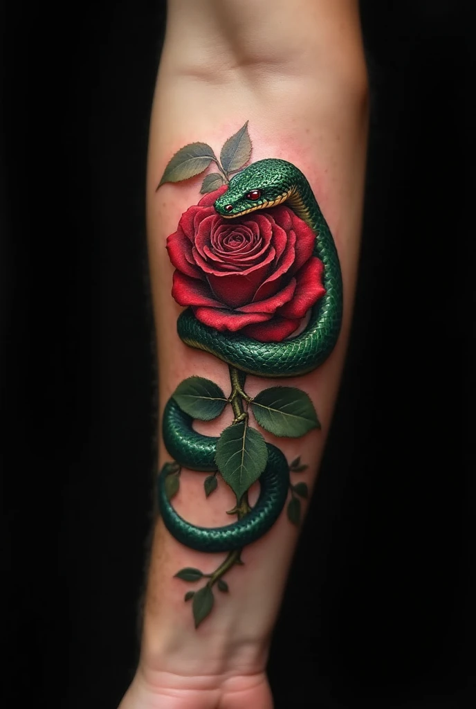 Mystical Snake And Rose Tattoo