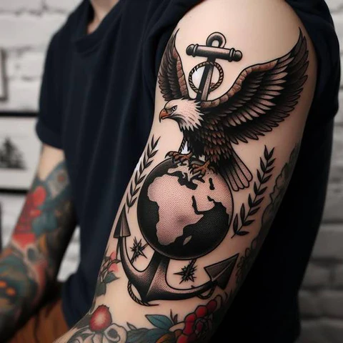 42 Exquisite Eagle Tattoo Ideas 16 Naval Eagle Globe And Anchor Tattoo