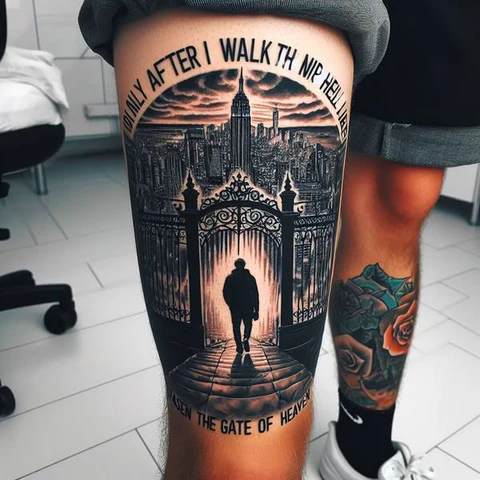 13 Glorious And Meaningful Gates of Heaven Tattoo Ideas 2 Neoclassical Gates Of Heaven Script Tattoo2