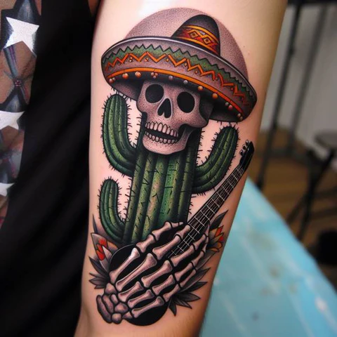 23 Cactus Tattoo Ideas To Smile In The Face Of Adversary! 38 Neoclassical Mexican Cactus Tattoo 2