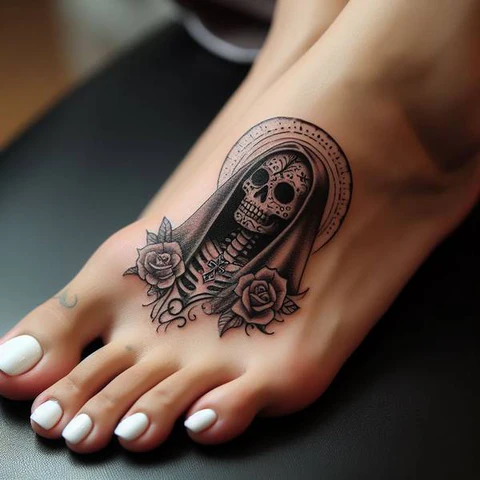 Often Misinterpreted Design Of Santa Muerte On Foot