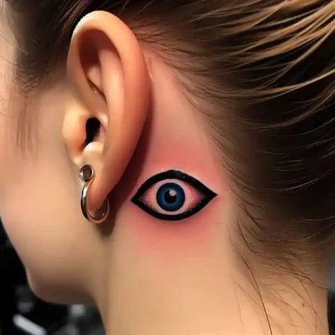 18 Engaging Evil Eye Tattoo Ideas 29 Omnipotent Evil Eye Tattoo Behind The Ear2