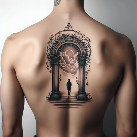 13 Glorious And Meaningful Gates of Heaven Tattoo Ideas 22 Ornamental Gates Of Heaven Tattoo On Back