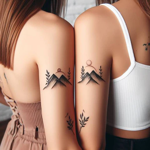 20 Stunning Sibling Tattoo Ideas To Go Back In Time! 31 Peak Of Love Symmetrical Siblings Mountain Tattoo