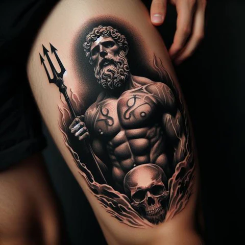 16 Peaceful Poseidon Tattoo Ideas To Control Your Emotions! 27 Peek Of Death Shaded Poseidon And Skull Tattoo With A Twist