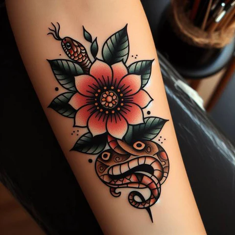 30 Sacred Snake Tattoo Ideas To Highlight Your Exclusivity! 1 Peek Of The Menace Traditional Snake Tattoo With A Shocking Twist