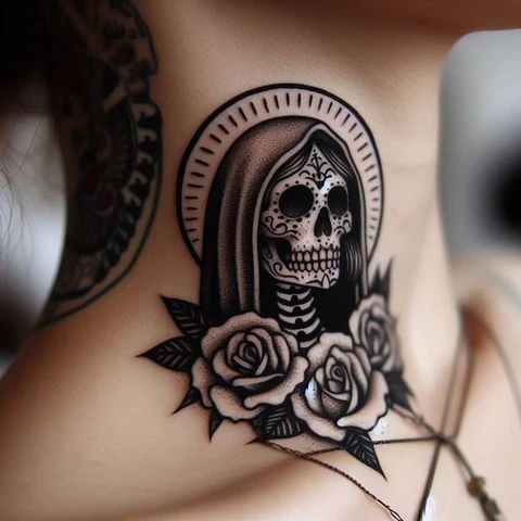Personal Santa Muerte Neck Tattoo 2