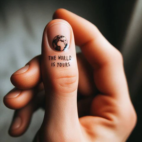 Personal The World Is Yours Finger Tattoo