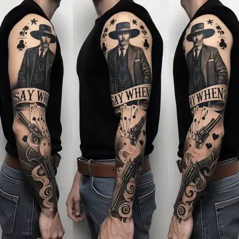 21 Dazzling Doc Holliday Tattoo Ideas To Sling Guns Like A Pro! 17 Polished Doc Holliday Sleeve Tattoo With Gentleman Vibes 2