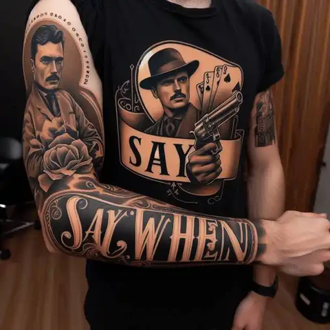 21 Dazzling Doc Holliday Tattoo Ideas To Sling Guns Like A Pro! 16 Polished Doc Holliday Sleeve Tattoo With Gentleman Vibes