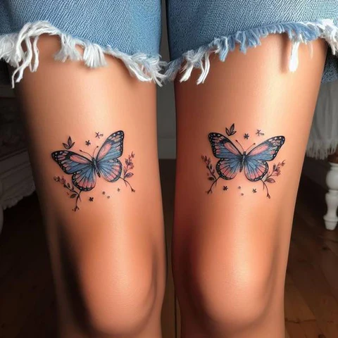 Radiant Above The Knee Butterfly Tattoo