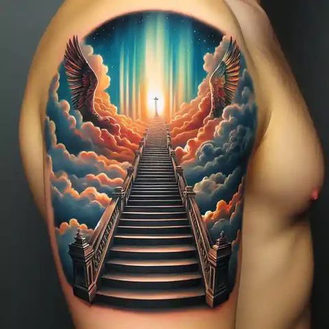 14 Sensational Stairway To Heaven Tattoo Ideas! 12 Radiant Stairway To Heaven Design With Realistic Twist