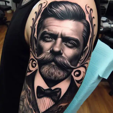 21 Dazzling Doc Holliday Tattoo Ideas To Sling Guns Like A Pro! 5 Realistic Doc Holliday Tattoo With A Bodacious Mustache