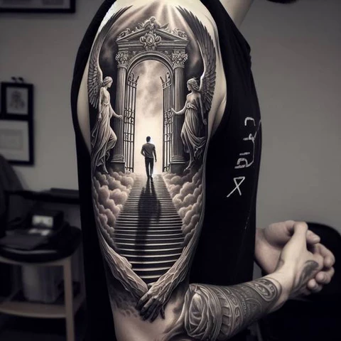 13 Glorious And Meaningful Gates of Heaven Tattoo Ideas 18 Realistic Gates Of Heaven Tattoo On Sleeve