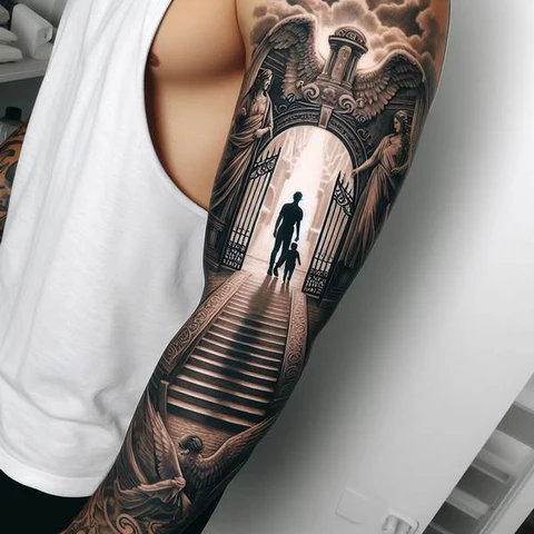 13 Glorious And Meaningful Gates of Heaven Tattoo Ideas 19 Realistic Gates Of Heaven Tattoo On Sleeve2