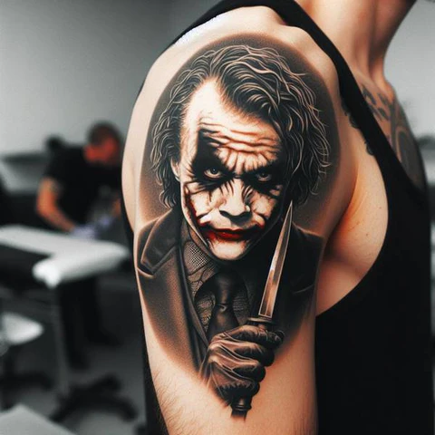 29 Fascinating Joker Tattoo Ideas 50 Realistic Joker Tattoo With A Knif2