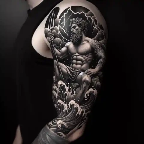 16 Peaceful Poseidon Tattoo Ideas To Control Your Emotions! 6 Release Of Elemental PowersThunderous Poseidon Greek God Tattoo 2