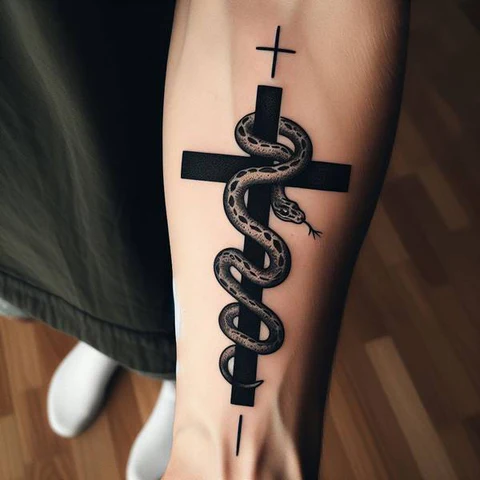 30 Sacred Snake Tattoo Ideas To Highlight Your Exclusivity! 46 Religious Cross With Snake Tattoo 2