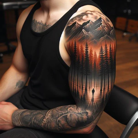 Resilient Pine Tree Forest Tattoo