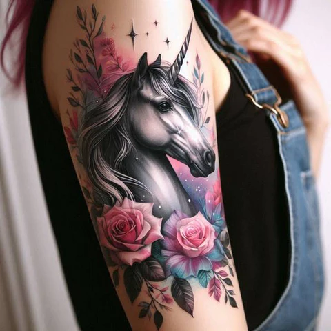 21 Mesmeric Ideas and Meanings of Unicorn Tattoos 16 Resonating The Reality with Colors