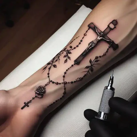 Rosary Forearm Tattoo 2