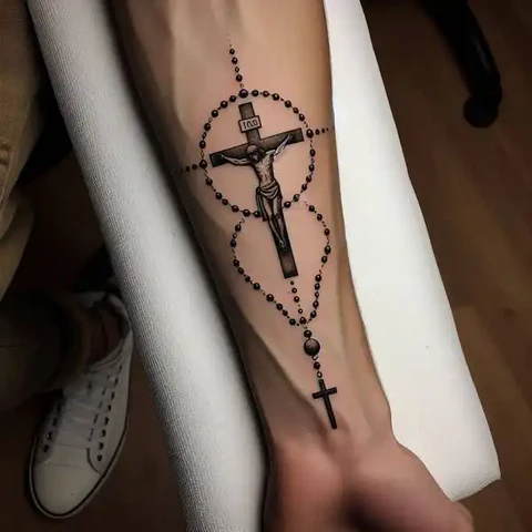 Rosary Forearm Tattoo
