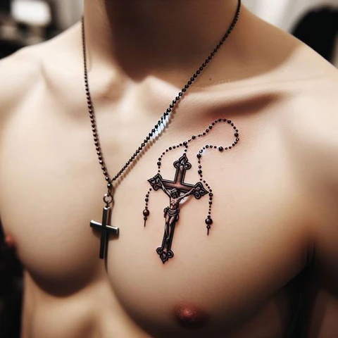 Rosary Tattoo On Chest 1