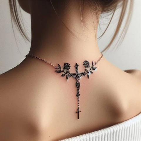 Rosary Tattoo On Neck